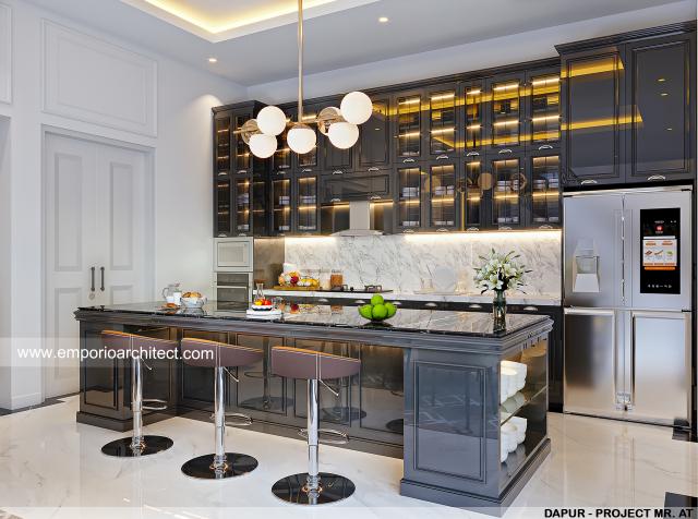 Desain Dapur Rumah Klasik Modern 3 Lantai Mr. AT di Bekasi, Jawa Barat