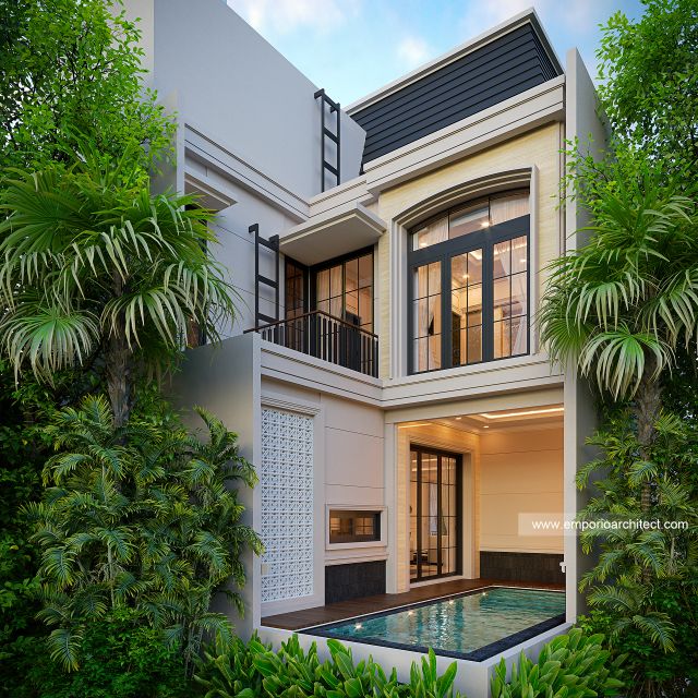 Desain Tampak Belakang Rumah Klasik Modern 3 Lantai Bapak GY di Jakarta Utara