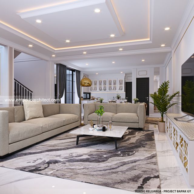 Desain Ruang Keluarga Rumah Klasik Modern 3 Lantai Bapak GY di Jakarta Utara