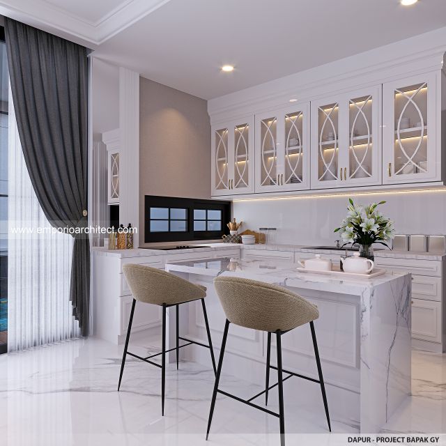 Desain Dapur Rumah Klasik Modern 3 Lantai Bapak GY di Jakarta Utara