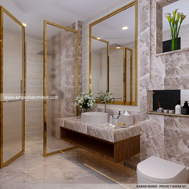 Desain Kamar Mandi Rumah Klasik Modern 3 Lantai Bapak GY di Jakarta Utara