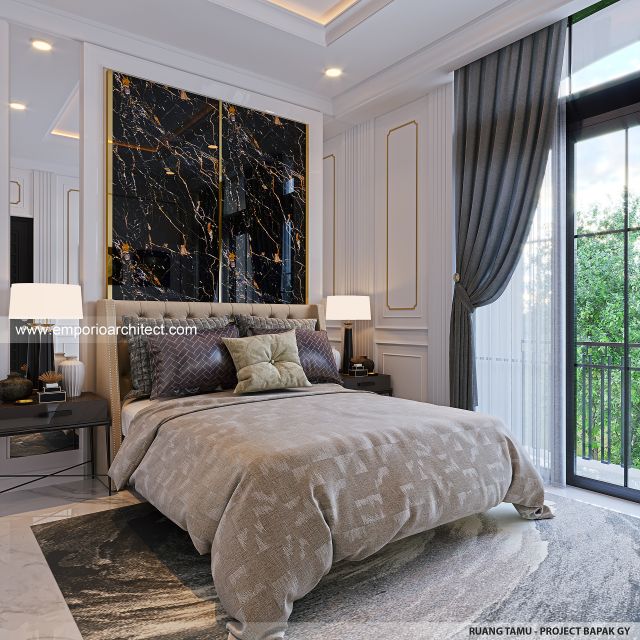Desain Kamar Tidur Rumah Klasik Modern 3 Lantai Bapak GY di Jakarta Utara