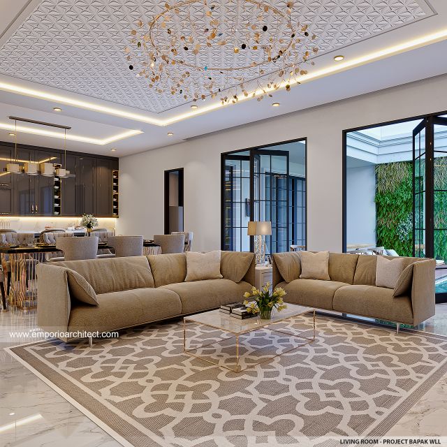 Desain Ruang Keluarga Rumah Klasik Modern 3 Lantai Bapak WLL di Tangerang