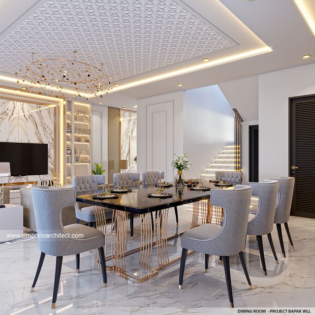 Desain Ruang Makan Rumah Klasik Modern 3 Lantai Bapak WLL di Tangerang