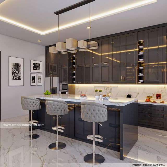 Desain Pantry Rumah Klasik Modern 3 Lantai Bapak WLL di Tangerang