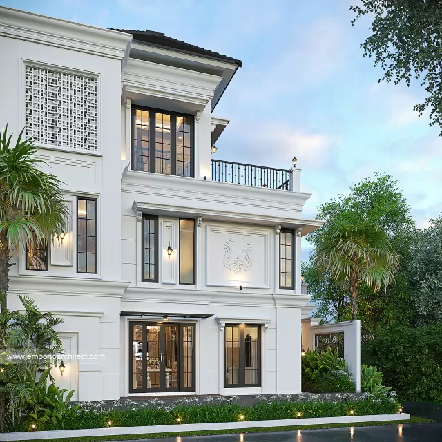 Desain Tampak Samping Rumah Klasik Modern 3 Lantai Bapak IFN di Makassar
