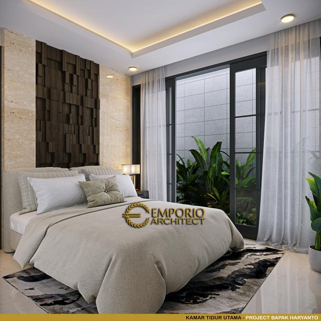 Desain Kamar Tidur Utama Rumah Klasik Modern 3 Lantai Bapak Haryanto di Bandung, Jawa Barat