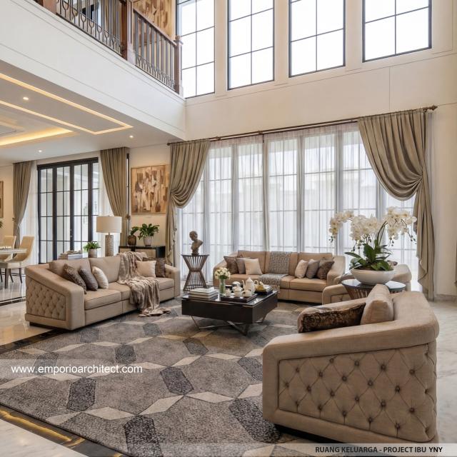Desain Ruang Keluarga Rumah Klasik Modern 3 Lantai Ibu YNY di Jakarta
