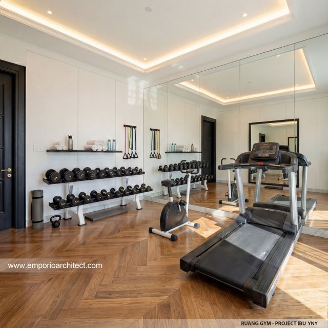Desain Ruang Gym Rumah Klasik Modern 3 Lantai Ibu YNY di Jakarta