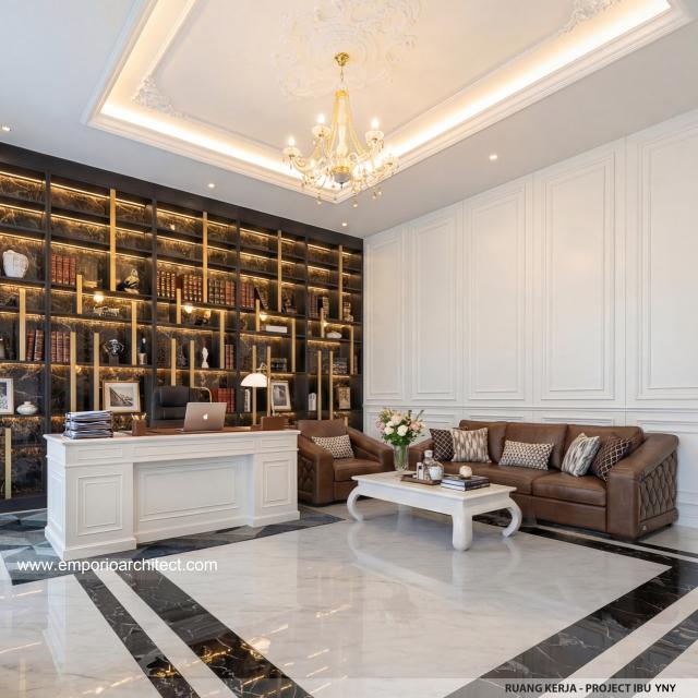 Desain Ruang Kerja Rumah Klasik Modern 3 Lantai Ibu YNY di Jakarta