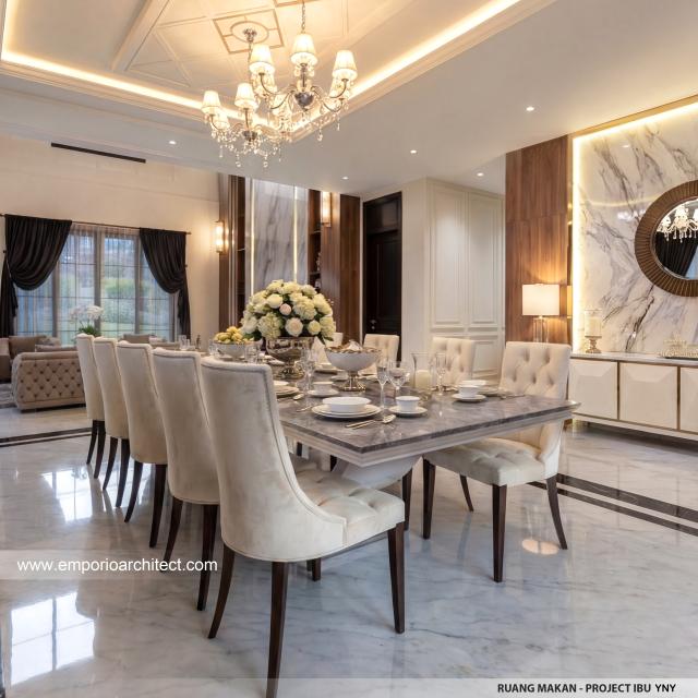 Desain Ruang Makan Rumah Klasik Modern 3 Lantai Ibu YNY di Jakarta