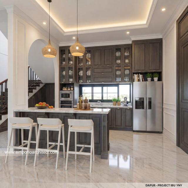 Desain Dapur Rumah Klasik Modern 3 Lantai Ibu YNY di Jakarta