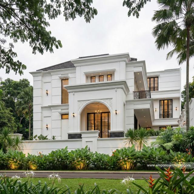 Desain Tampak Samping Rumah Klasik Modern 3 Lantai Ibu YNY di Jakarta