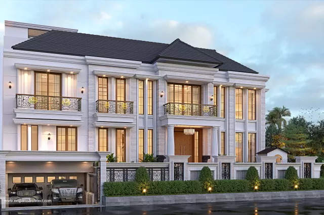 Desain Tampak Depan Rumah Klasik Modern 3.5 Lantai Bapak SRT di Bandung