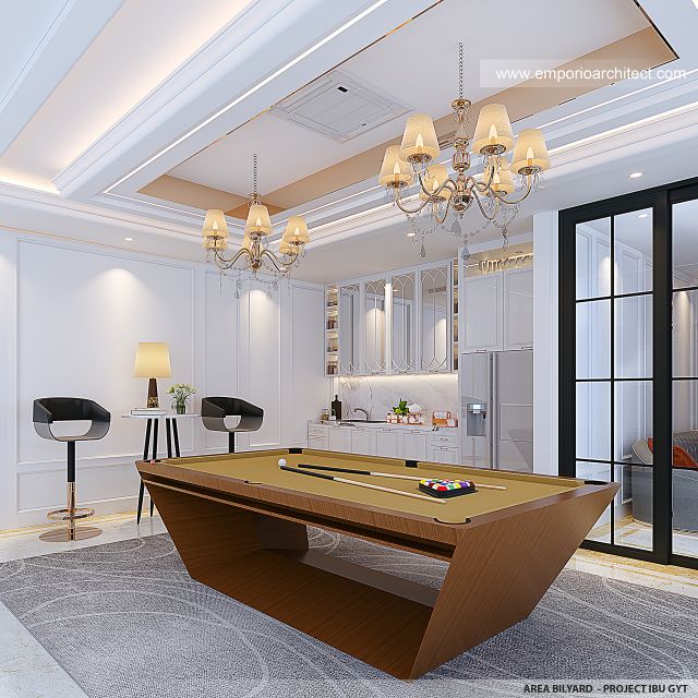 Desain Area Billyard Rumah Klasik Modern 4 Lantai Ibu GYT di Jakarta
