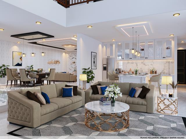 Desain Ruang Keluarga Rumah Kolonial 3 Lantai Bapak Agung Partha II di Karangasem, Bali