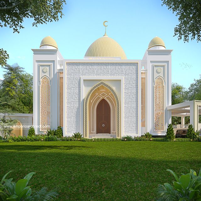 Desain Tampak Depan Masjid Modern Persian 2 Lantai Bapak AF di Bekasi