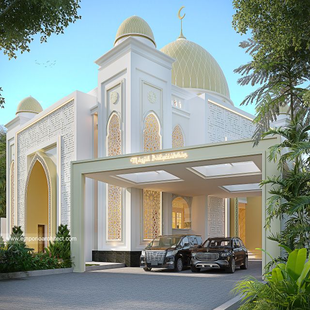 Desain Tampak Depan 2 Masjid Modern Persian 2 Lantai Bapak AF di Bekasi