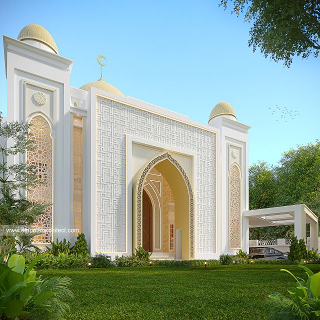 Desain Tampak Depan 3 Masjid Modern Persian 2 Lantai Bapak AF di Bekasi