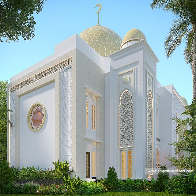 Desain Tampak Belakang Masjid Modern Persian 2 Lantai Bapak AF di Bekasi