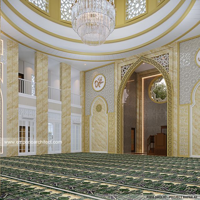 Desain Area Sholat Masjid Modern Persian 2 Lantai Bapak AF di Bekasi
