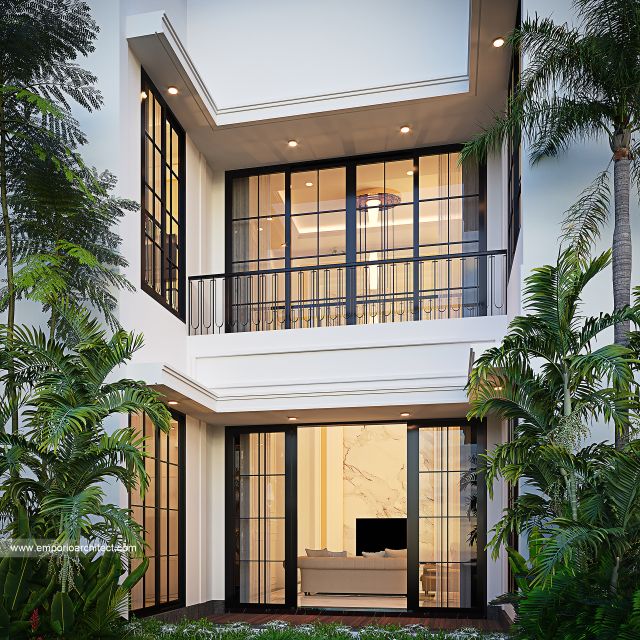 Desain Tampak Belakang Rumah Mediteran Klasik 3 Lantai Bapak FCD di Jakarta Selatan