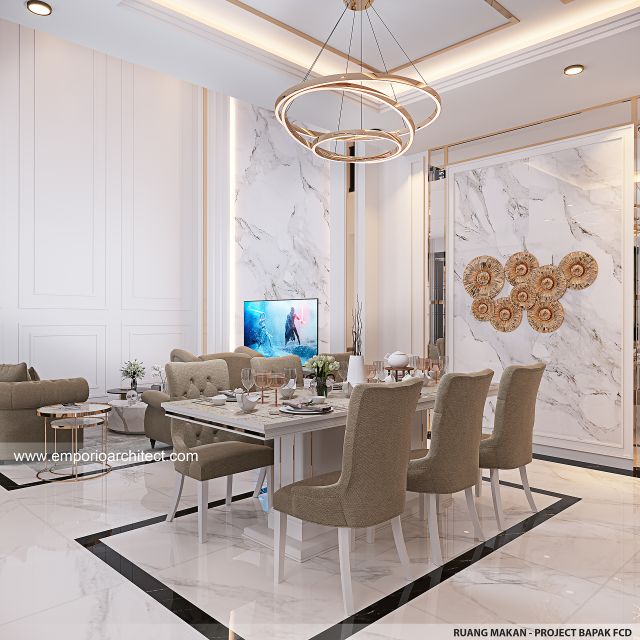 Desain Ruang Makan Rumah Mediteran Klasik 3 Lantai Bapak FCD di Jakarta Selatan