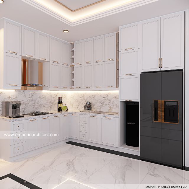 Desain Dapur Rumah Mediteran Klasik 3 Lantai Bapak FCD di Jakarta Selatan