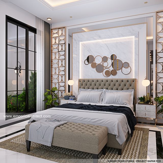 Desain Kamar Tidur Utama Rumah Mediteran Klasik 3 Lantai Bapak FCD di Jakarta Selatan