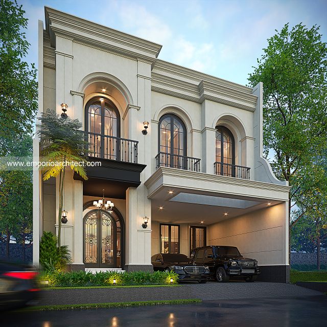 Desain Tampak Depan 3 Rumah Mediteran 2 Lantai Ibu FTM di Jakarta Timur