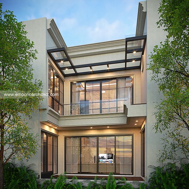 Desain Tampak Belakang Rumah Mediteran 2 Lantai Ibu FTM di Jakarta Timur