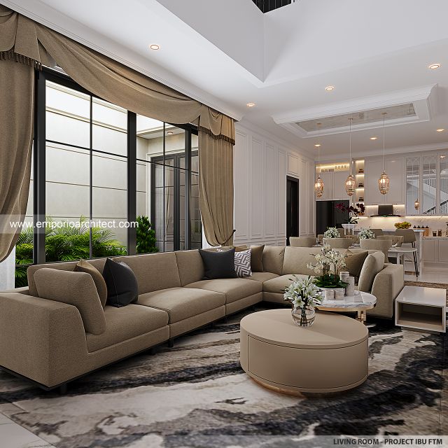 Desain Ruang Keluarga Rumah Mediteran 2 Lantai Ibu FTM di Jakarta Timur