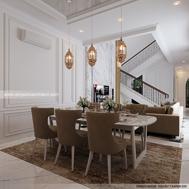 Desain Ruang Makan Rumah Mediteran 2 Lantai Ibu FTM di Jakarta Timur