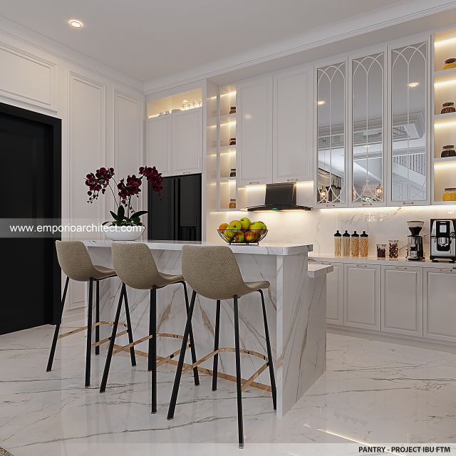 Desain Pantry Rumah Mediteran 2 Lantai Ibu FTM di Jakarta Timur