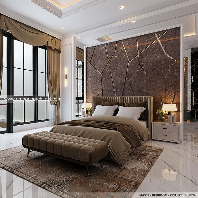 Desain Kamar Tidur Utama Rumah Mediteran 2 Lantai Ibu FTM di Jakarta Timur