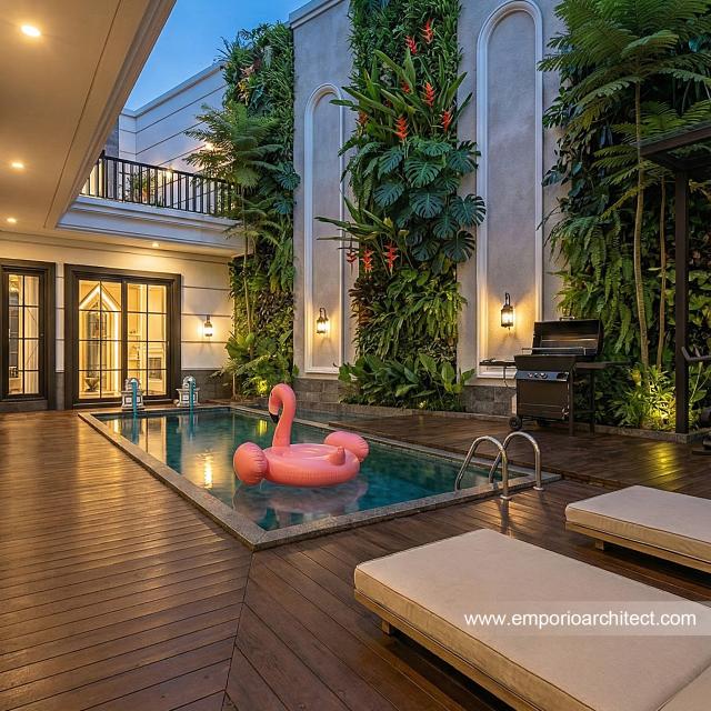 Desain Tampak Detail Belakang 2 Rumah Mediteran 3 Lantai Ibu MRN di Banjarmasin