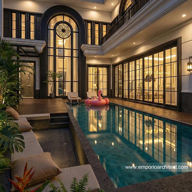 Desain Tampak Detail Belakang Rumah Mediteran 3 Lantai Ibu MRN di Banjarmasin