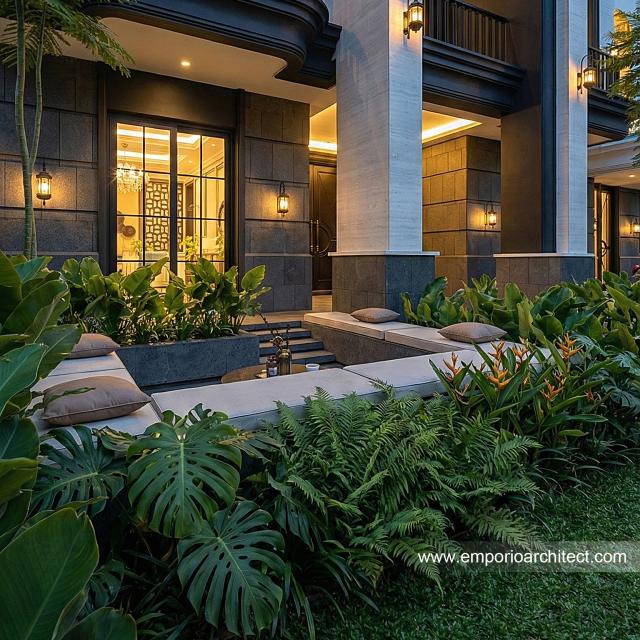 Desain Tampak Detail Depan 3 Rumah Mediteran 3 Lantai Ibu MRN di Banjarmasin