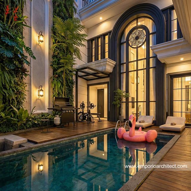 Desain Tampak Detail Belakang 3 Rumah Mediteran 3 Lantai Ibu MRN di Banjarmasin