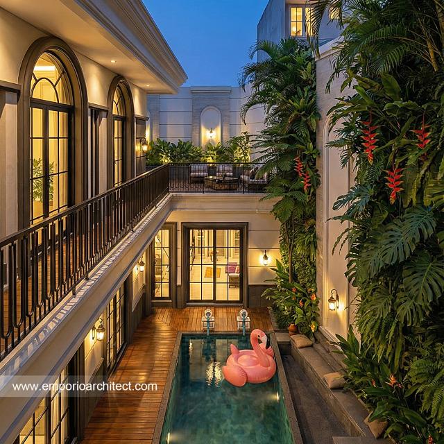 Desain Tampak Detail Belakang 4 Rumah Mediteran 3 Lantai Ibu MRN di Banjarmasin