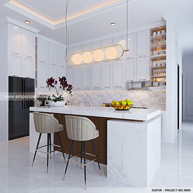 Desain Dapur Rumah Mediteran 3 Lantai Ibu MRN di Jakarta