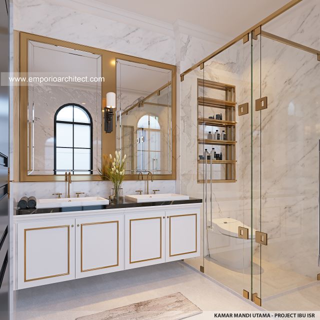 Desain Kamar Mandi Utama Rumah Mediteran 2 Lantai Ibu ISR di Makassar