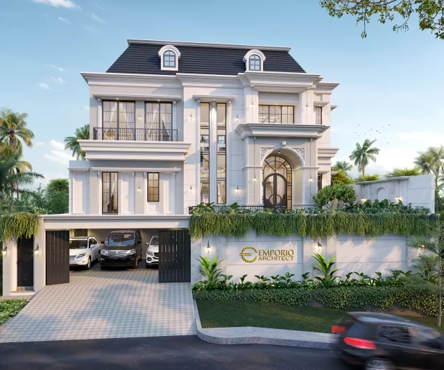 Desain Rumah Mediteran 2.5 Lantai Bapak Amir Prayoga di Malang, Jawa Timur - Tampak Depan