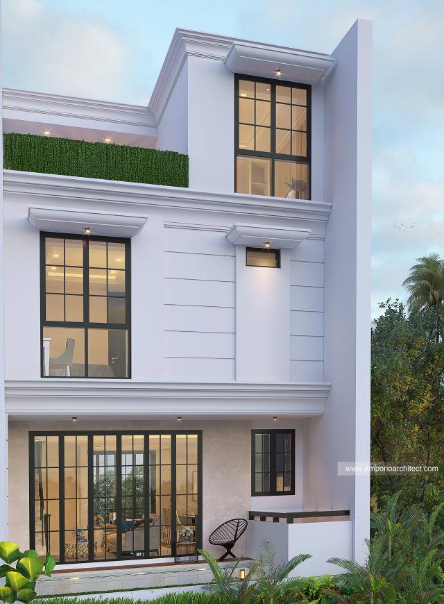 Desain Tampak Belakang Rumah Mediteran 2.5 Lantai Bapak FRM di Jakarta