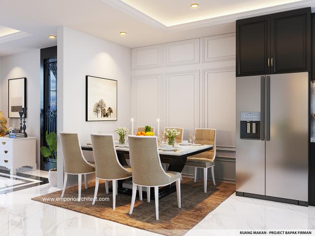 Desain Ruang Makan Rumah Mediteran 2.5 Lantai Bapak FRM di Jakarta