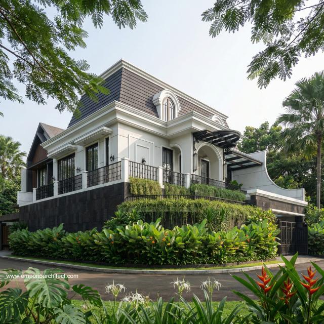 Desain Tampak Hook Rumah Mediteran 3 Lantai Ibu NV di Sidoarjo, Jawa Timur