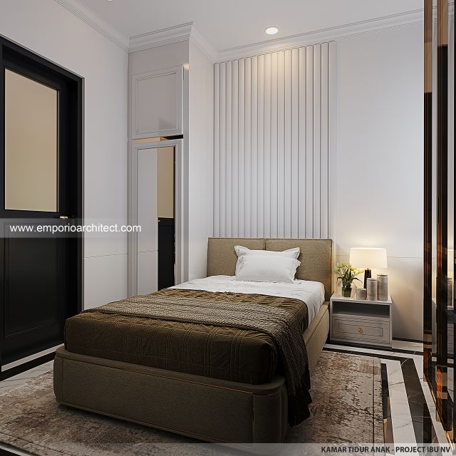 Desain Kamar Tidur Anak Rumah Mediteran 3 Lantai Ibu NV di Sidoarjo, Jawa Timur