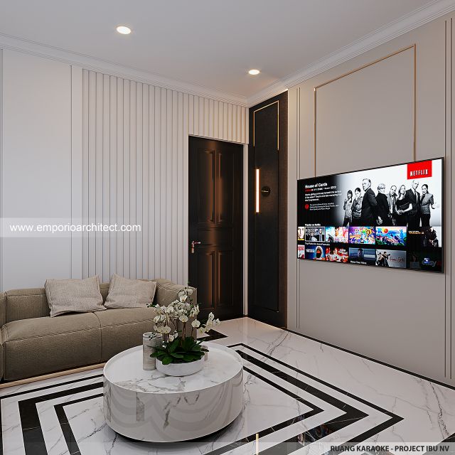 Desain Ruang Karaoke Rumah Mediteran 3 Lantai Ibu NV di Sidoarjo, Jawa Timur