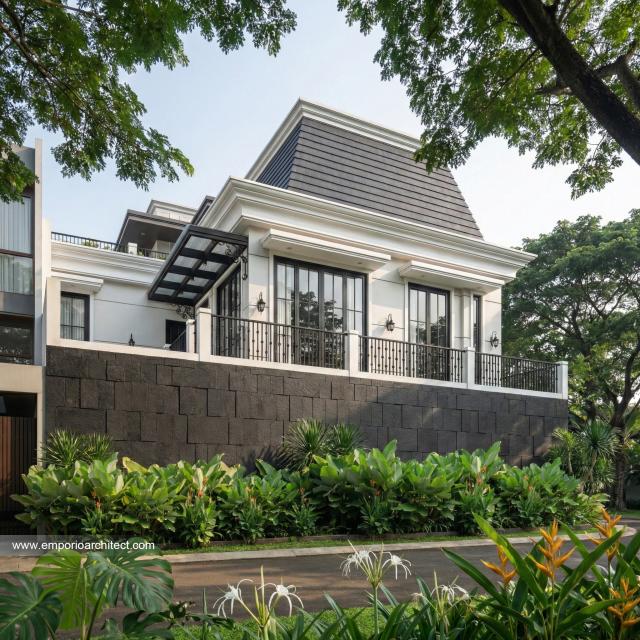 Desain Tampak Samping Rumah Mediteran 3 Lantai Ibu NV di Sidoarjo, Jawa Timur