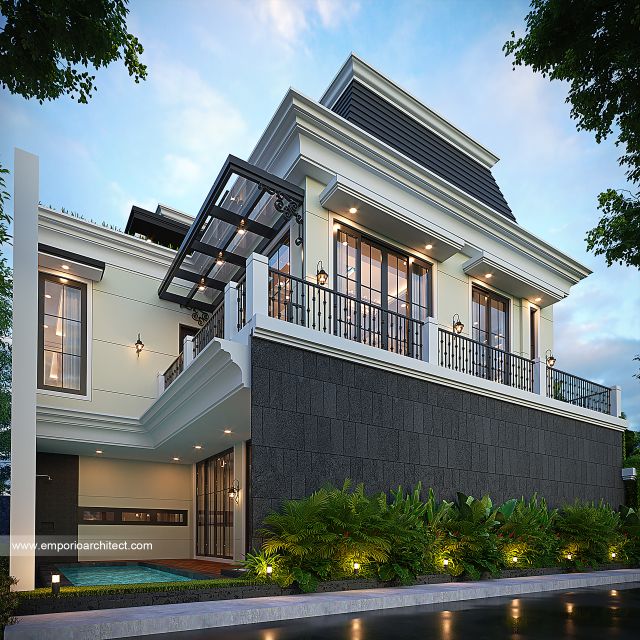 Desain Tampak Samping Rumah Mediteran 3 Lantai Ibu NV di Sidoarjo, Jawa Timur